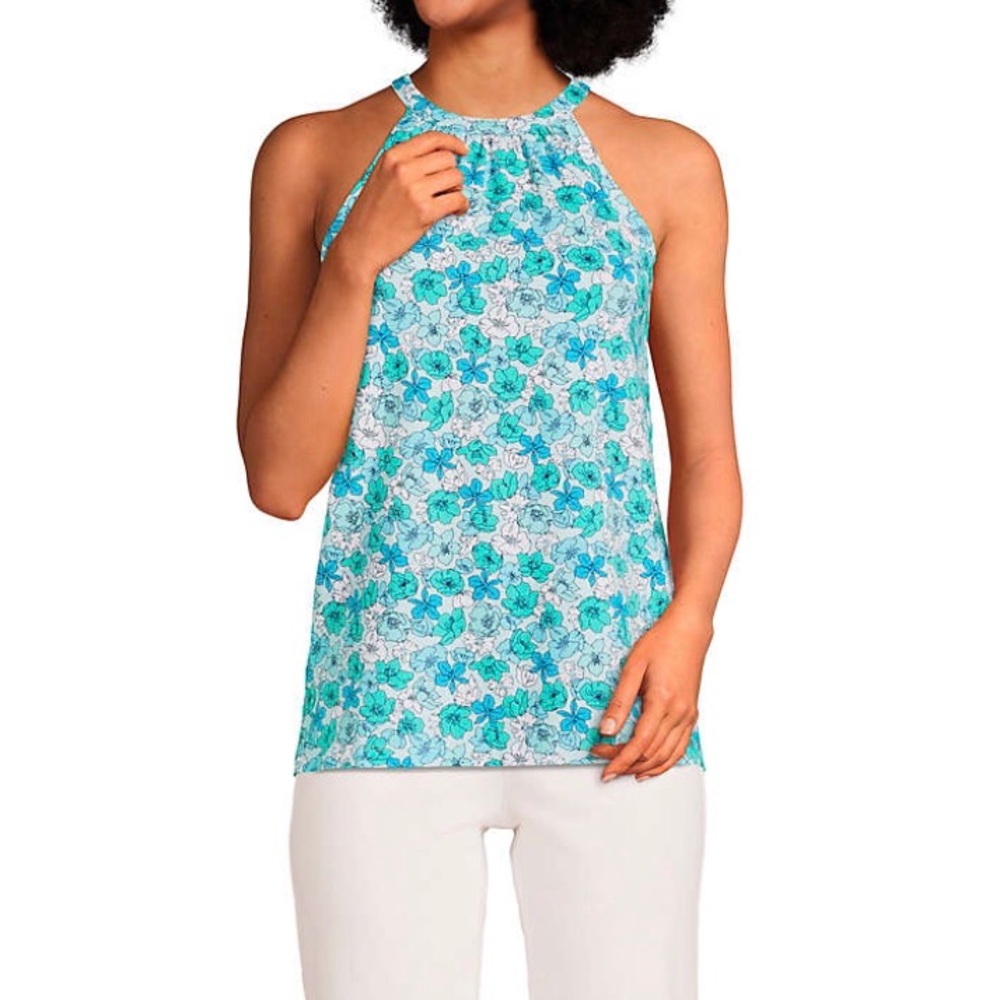Lands End ~ Halter Neck Tank ~ XS ~ Island Aqua Floral ~ NWOT